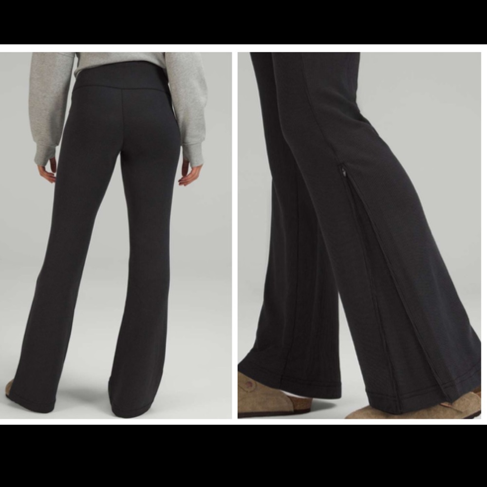 Lululemon Brushed Softstreme Ribbed Zip Flared Pant 32.5" Black, size 2 EUC.